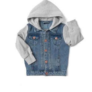 Little Bipsy Hooded Denim Jacket with Gray Sleeves
